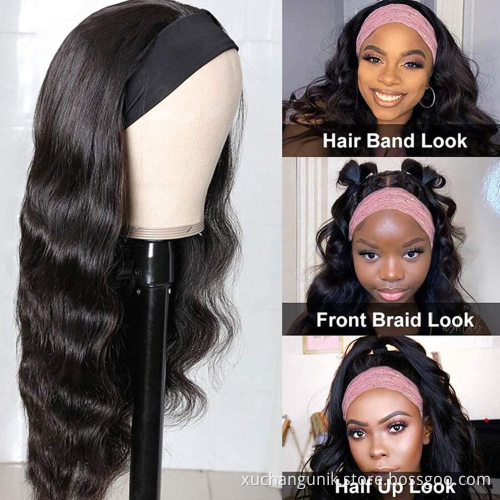 Wholesale Human Hair Headband Wig Natural silky Straight Indian Cuticle Aligned Human Hair Non Lace Closure Wigs For Black Wome
